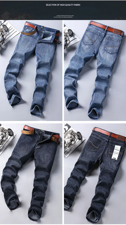 Men’s All-Match Brand Trousers – High-Quality Business Casual High Waist Denim Jeans for All Seasons