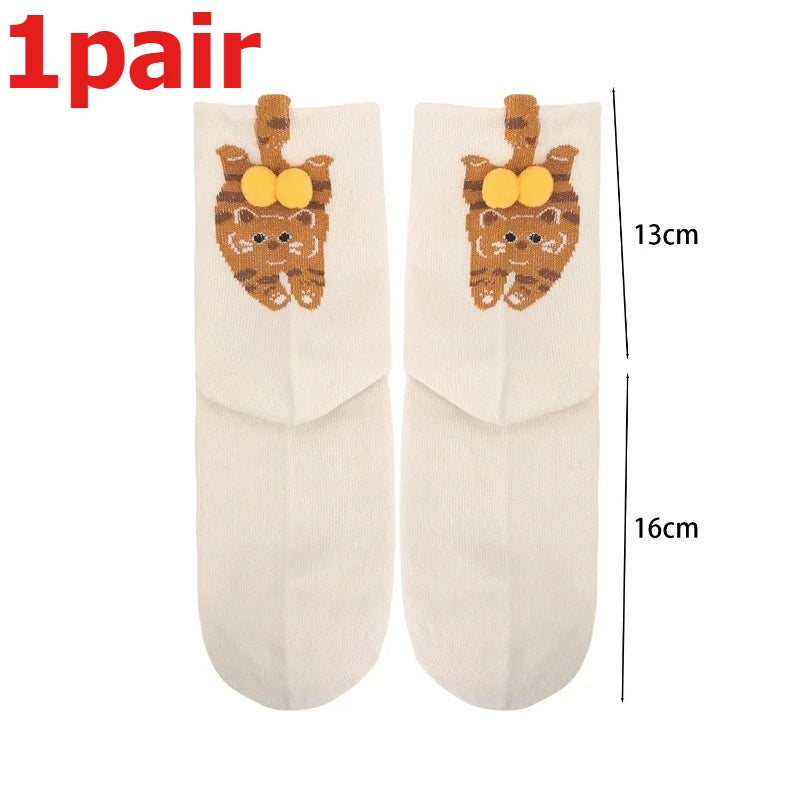Funny 3D Cat Socks - 4-Piece Set of Quirky Cotton Cartoon Crew Socks for Gifts