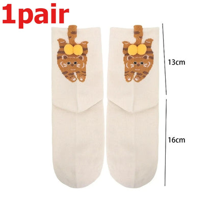 Funny 3D Cat Socks - 4-Piece Set of Quirky Cotton Cartoon Crew Socks for Gifts