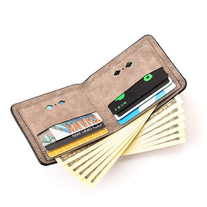 Men's PU Leather Short Wallet - Multi Card Slot Slim Soft Personalized Bifold Wallet