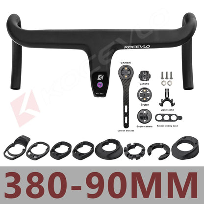 KOCEVLO Carbon Fiber Road Bike Handlebar - Integrated Internal Cable Routing Drop Bar with Computer Mount and Washers