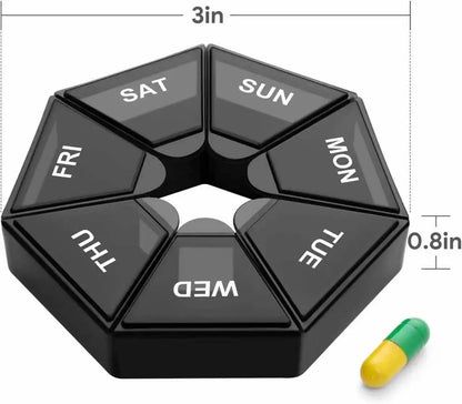 7 Day Weekly Pillbox – Tablet Holder & Medicine Organizer with Color-Coded Compartments