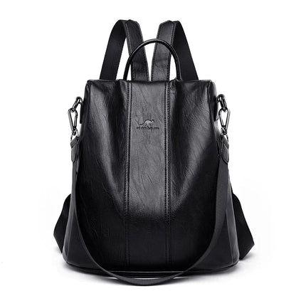 Anti-Theft Leather Backpack for Women - Vintage Shoulder Bag, High Capacity Travel and School Backpack, Mochila Feminina