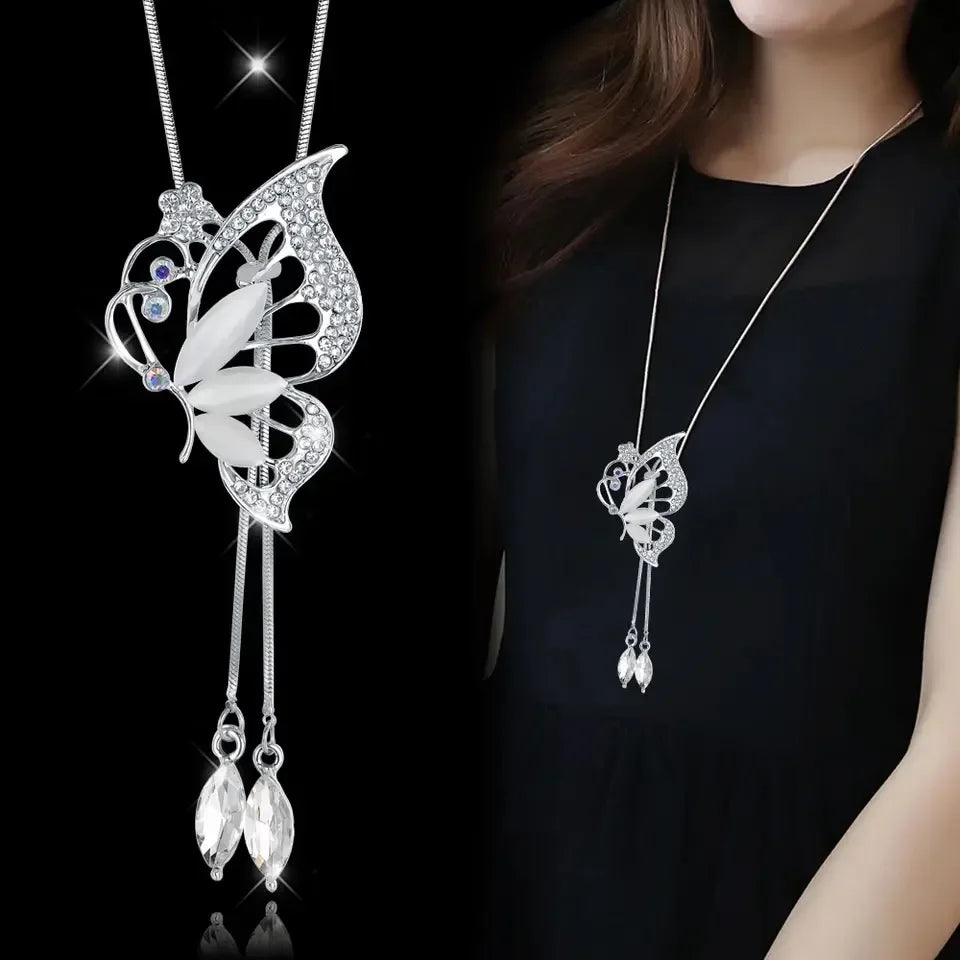 Opal Tulip Long Sweater Necklace – Elegant Floral Pendant Chain for Women Autumn Winter Fashion Accessories