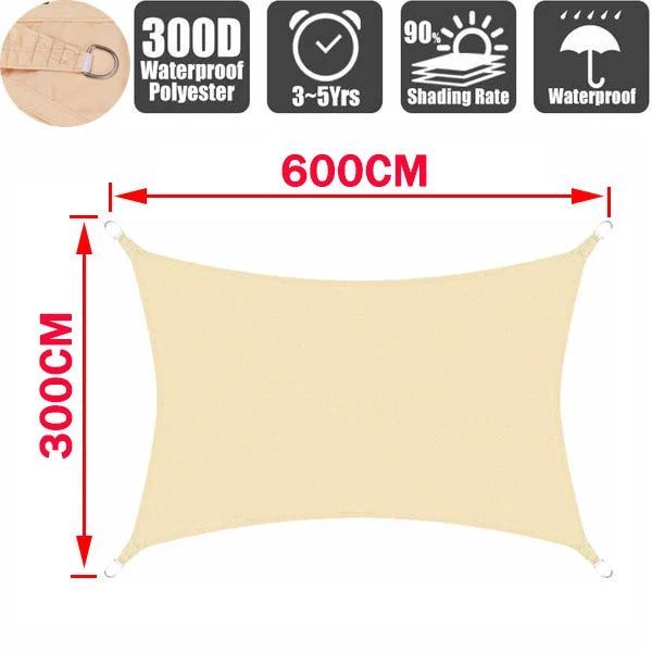 Outdoor Waterproof Sun Shade Sail – Rectangle Canvas Awning for Garden, Terrace, Pool & Car Sun-Shelter