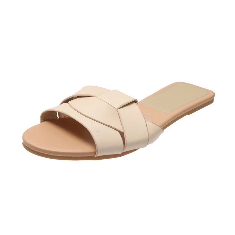 2025 Summer Women's Designer Open Toe Woven Flat Slippers – Comfortable Casual Shoes