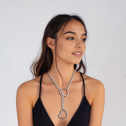 Heart Slip Chain Necklace for Women — Fashion Punk Rock Goth Choker Jewelry Accessory