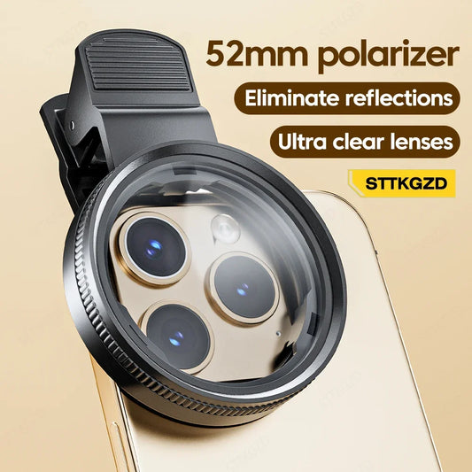 52mm CPL Mobile Phone Lens Filter – Universal Circular Polarizer with Clip, Camera Accessory for Canon, Nikon & All Smartphones