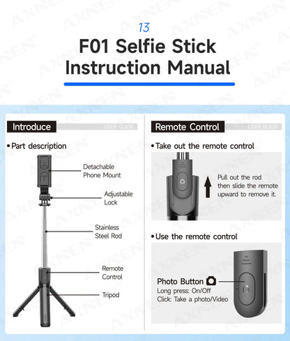 Bluetooth Selfie Stick Tripod with Wireless Remote and Phone Holder – Adjustable Desktop Stand for iPhone & Android, Optional Fill Light