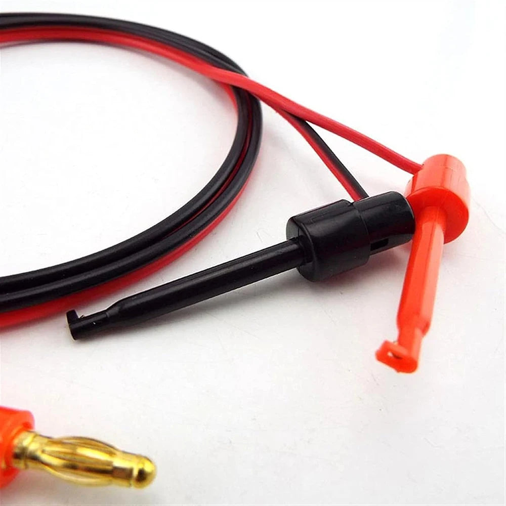 1M 4mm Banana Plug Test Cable - Gold Plated Electric Hook Clip Leads for Multimeter Testing, Red Black Connector Wires