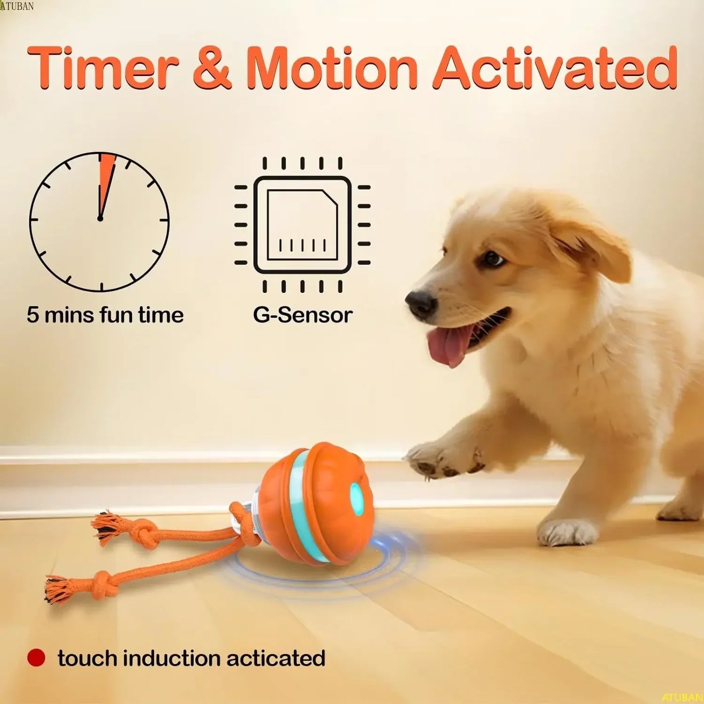 Peppy Pet Ball for Dogs – Motion-Activated Rolling Ball, Interactive Toy for Puppies & Small Dogs, Automatic Moving Dog Toy