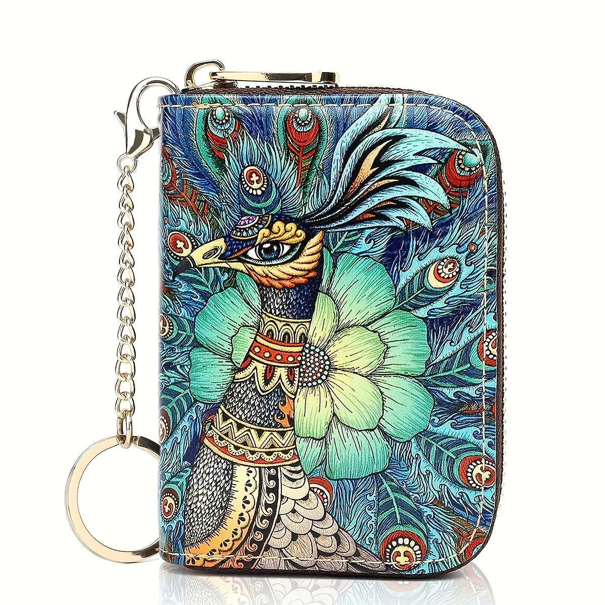 RFID Leather Card Holder Wallet with Zipper & Key Ring – Slim Credit Card Case & Coin Purse for Men and Women