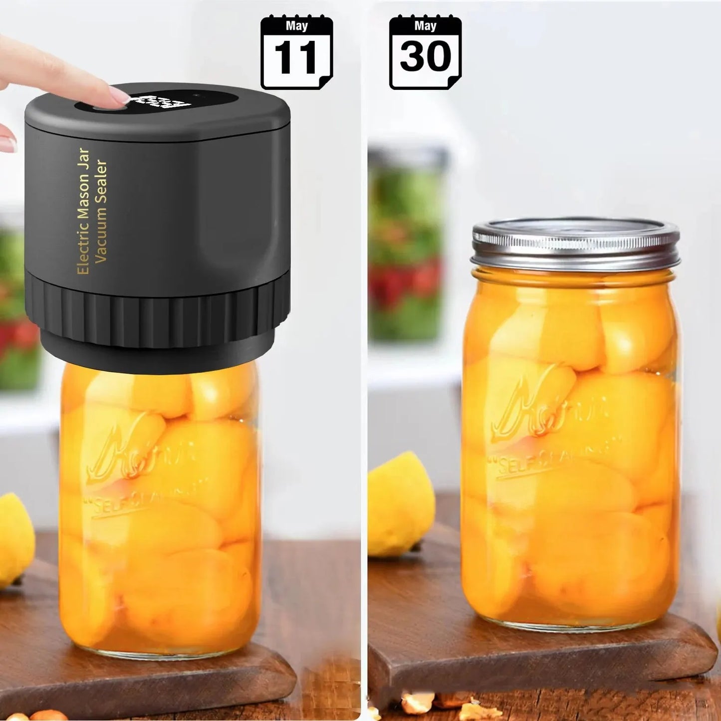 Electric Mason Jar Vacuum Sealer Kit - Cordless Sealer for Wide-Mouth and Regular-Mouth Mason Jars - Ideal for Food Storage