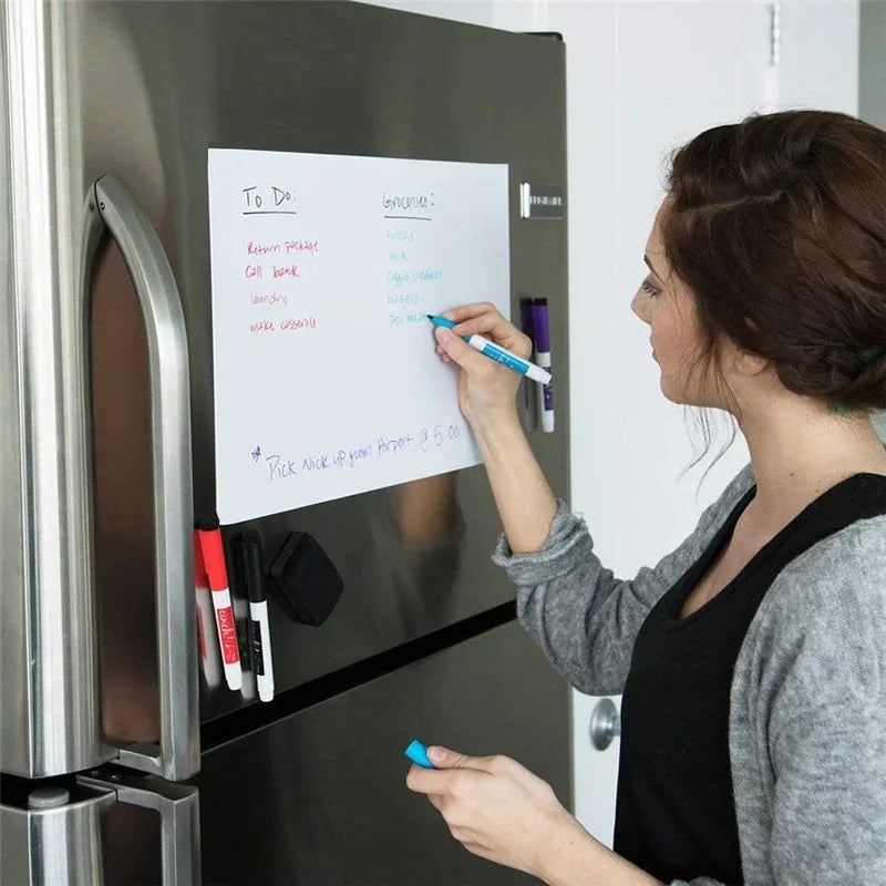Magnetic Dry Erase Board for Refrigerator – Flexible Whiteboard Sheet with Marker, Erasable Kitchen Memo & Grocery List (A3, A4, A5)