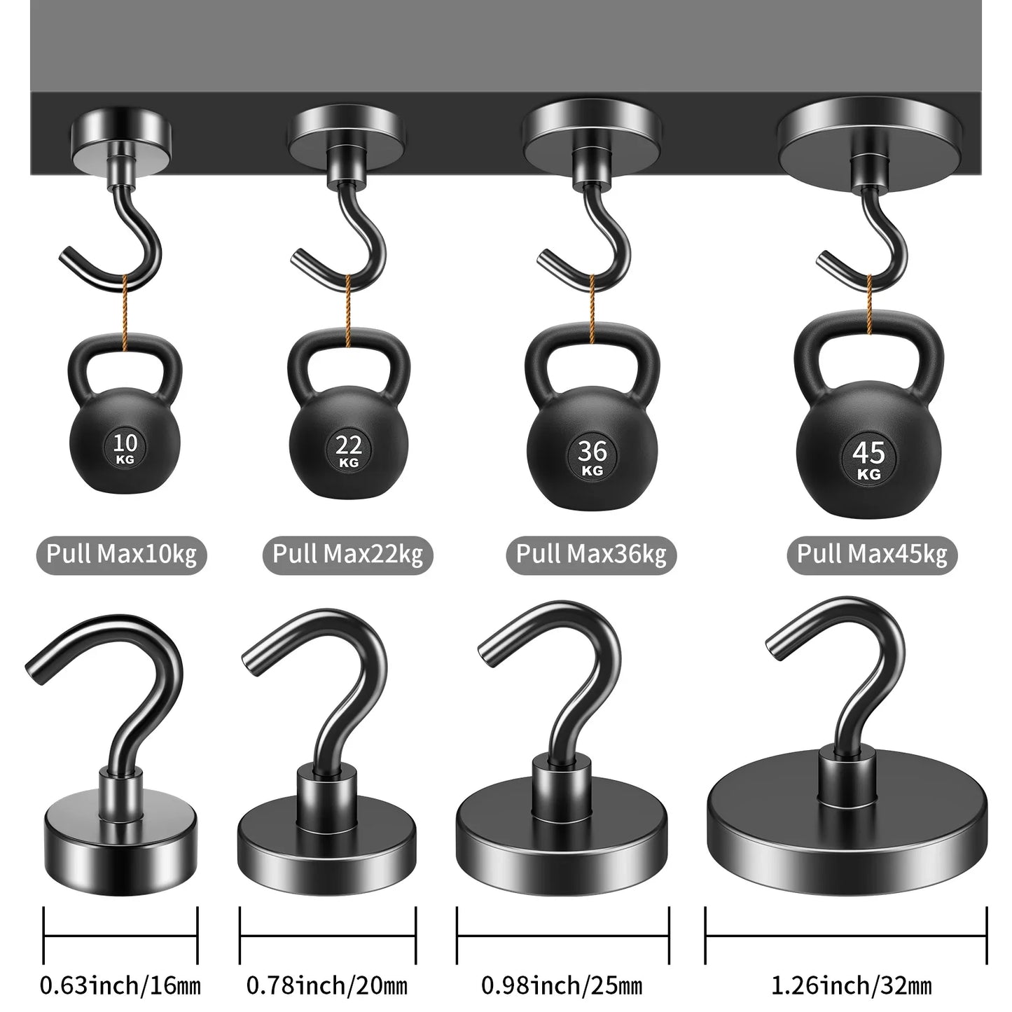 Heavy-Duty Magnetic Hooks — Strong Magnet Hangers for Home, Kitchen, Office & Workplace (Pack of 4/6/8/12, Black)