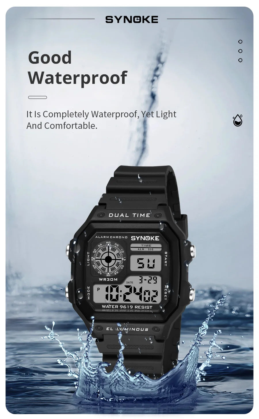 SYNOKE Men's Military Digital Sports Watch – Waterproof Luminous Chronograph Electronic Wristwatch