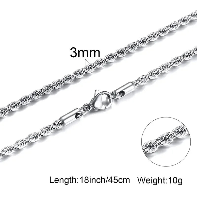 304 Stainless Steel Twist Rope Chain Necklace – PVD Gold Plated, 2-5mm Width for Men & Women, Fashion Accessories