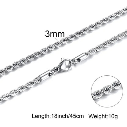 304 Stainless Steel Twist Rope Chain Necklace – PVD Gold Plated, 2-5mm Width for Men & Women, Fashion Accessories