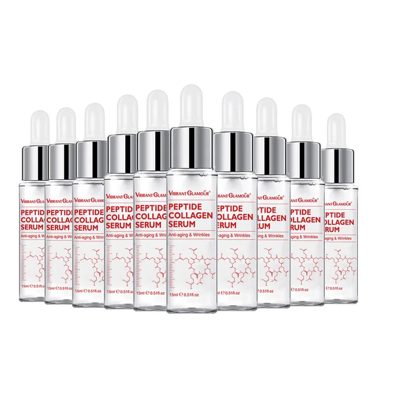 VIBRANT GLAMOUR 10-Piece Peptide Collagen Facial Serum Set - Anti-Aging Moisturizing Skin Care for Fine Lines, Firmness, and Radiance