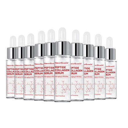 VIBRANT GLAMOUR 10-Piece Peptide Collagen Facial Serum Set - Anti-Aging Moisturizing Skin Care for Fine Lines, Firmness, and Radiance