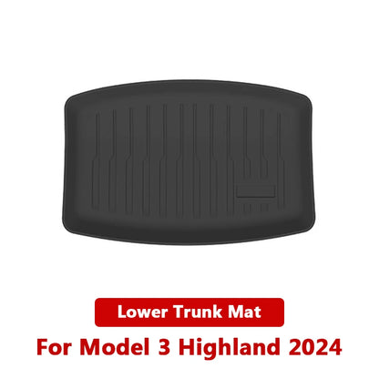 Tesla Model 3 Highland 2024 TPE Trunk Mats – Waterproof Front & Rear Layered Carpet Pads