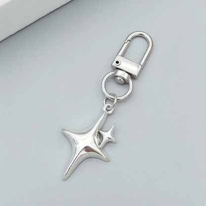 Star & Moon Alloy Keychain Pendant – Creative Four-Pointed Star Key Ring Bag Backpack Charm for Women & Men Jewelry Gift Accessories