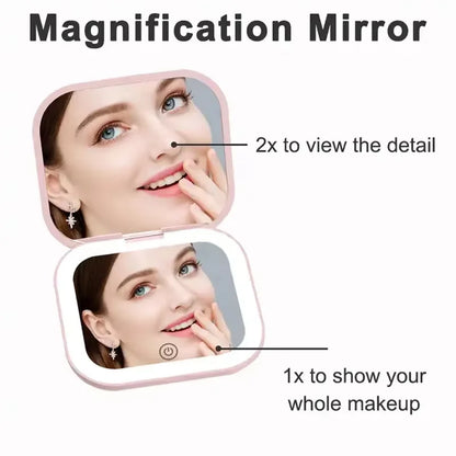 LED Lighted Compact Makeup Mirror - 1X/2X Magnifying Folding Pocket Travel Mirror for Purse & Gift