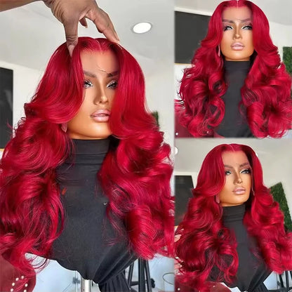 30 Inch Hot Red Body Wave Wig – 13x4 Lace Front, Pre-Plucked Brazilian Human Hair, HD Transparent 13x6 Lace Frontal Wig