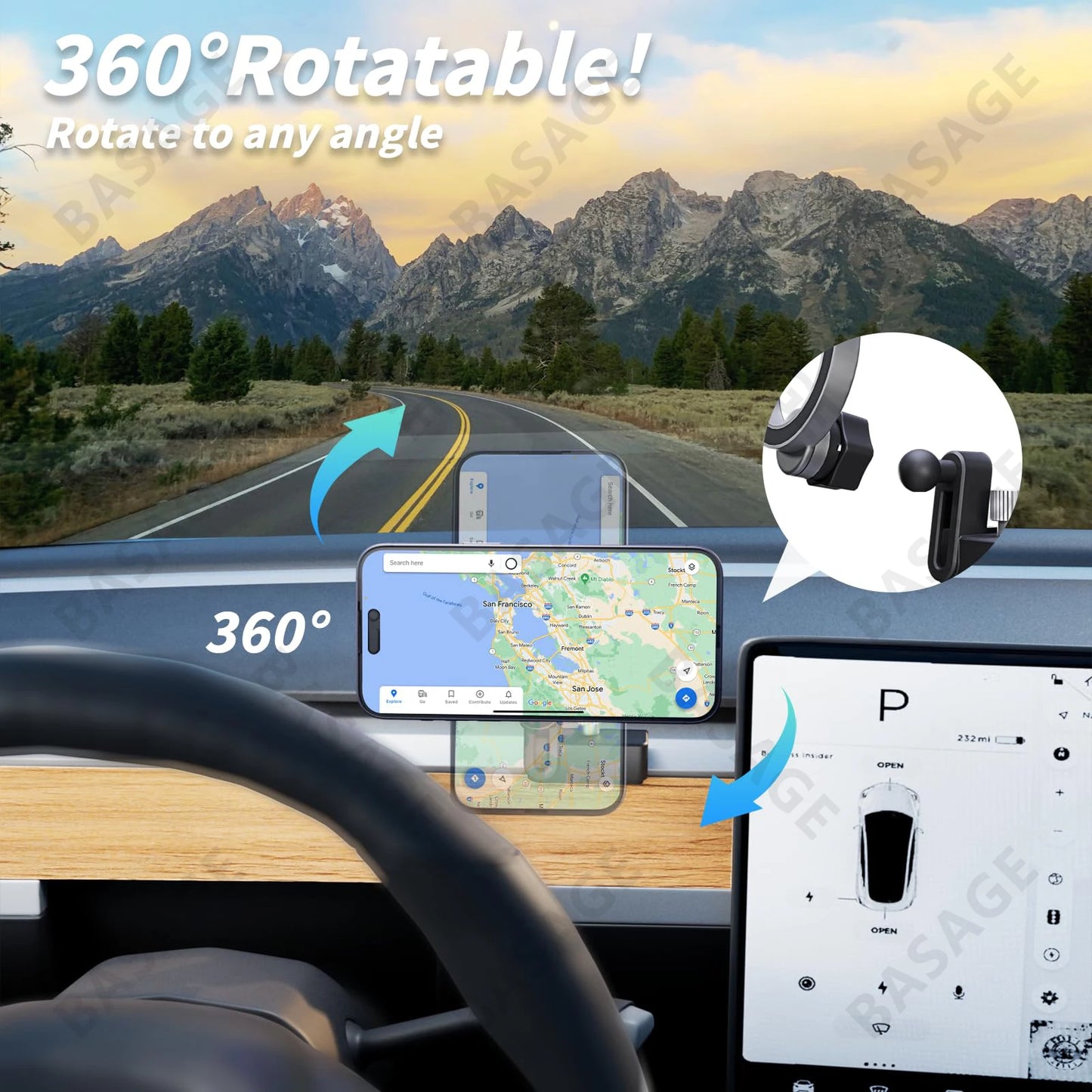 360° Rotatable Magnetic Phone Mount Holder for Tesla Model 3/Y - Compatible with 4.7-6.7inch Devices, Magsafe Support