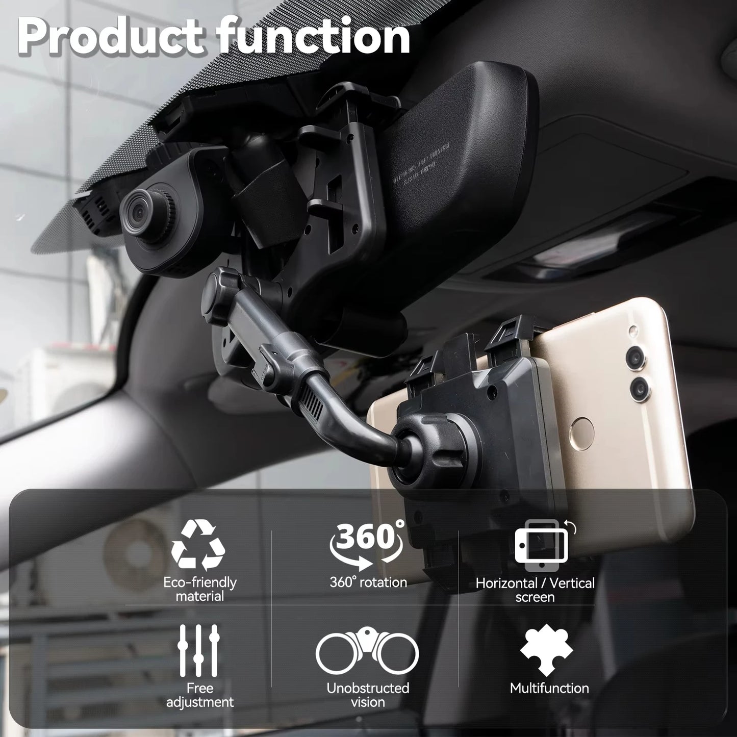 360° Adjustable Car Rearview Mirror Phone Holder - Retractable GPS Mount Clip for Mobile Devices