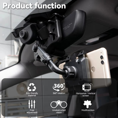 360° Adjustable Car Rearview Mirror Phone Holder - Retractable GPS Mount Clip for Mobile Devices