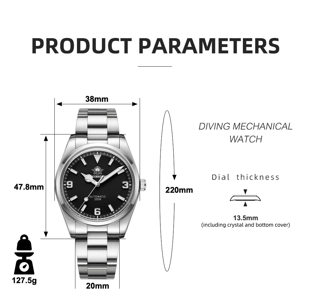 ADDIESDIVE Luxury Men’s Automatic Watch — BGW9 Luminous Bubble Mirror, Sapphire Glass, 100M Waterproof Steel Analog Timepiece