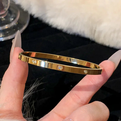 Titanium Steel Stainless Steel Zircon Inlaid Gold Plated Bracelet – Classic & Simple Style for Women's Daily Wear