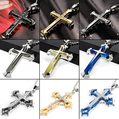 2025 Cross Pendant Necklace for Men – Zircon Black Gold Stainless Steel Hip Hop Punk Chain Jewelry, Simple Cool Fashion Gift