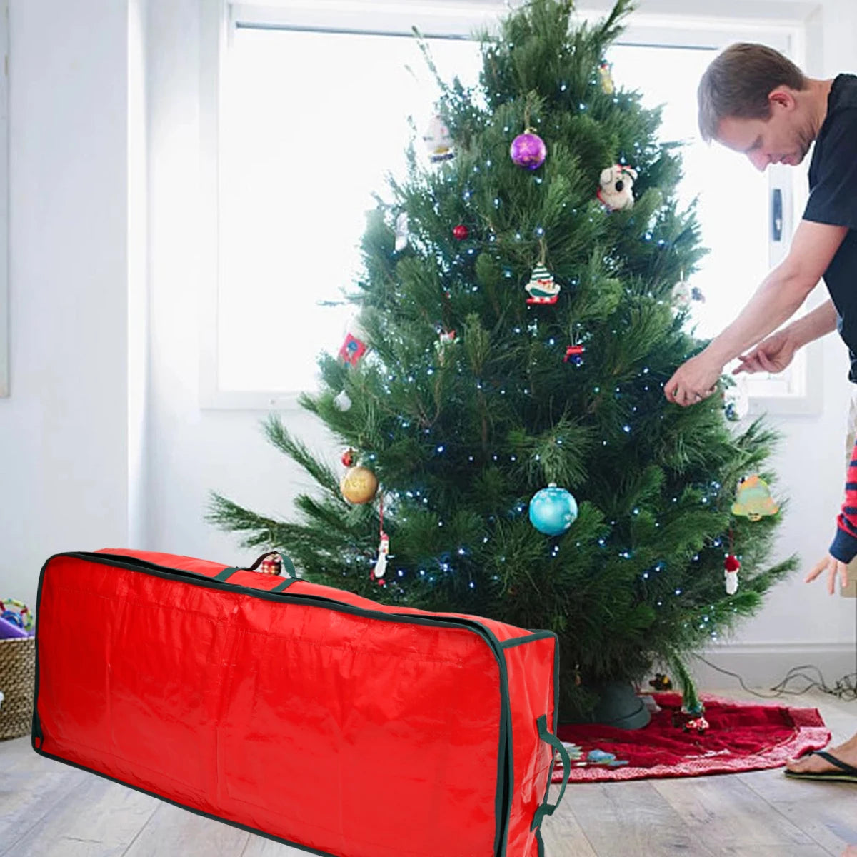 Christmas Gift Wrap Storage Bag - Waterproof Underbed Organizer with Reinforced Handles for Xmas Wrapping Paper