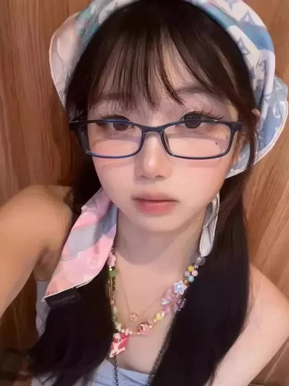 Japanese Korean Retro Square Glasses – Harajuku Clear Frame Eyewear with Blue Light Blocking
