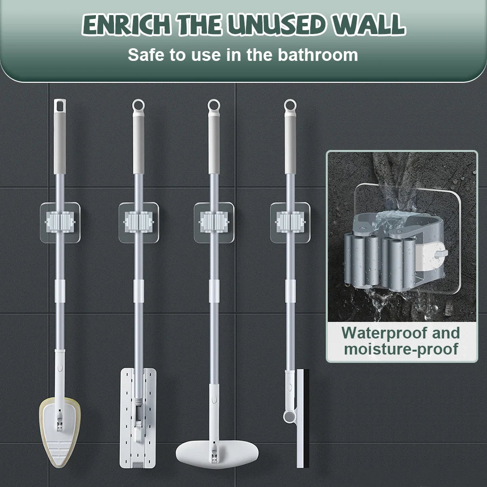 Wall-Mounted Mop Organizer Holder: Waterproof Storage Rack with Broom Hanger Hooks - Set of 4 Household Tools
