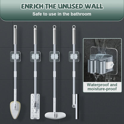 Wall-Mounted Mop Organizer Holder: Waterproof Storage Rack with Broom Hanger Hooks - Set of 4 Household Tools