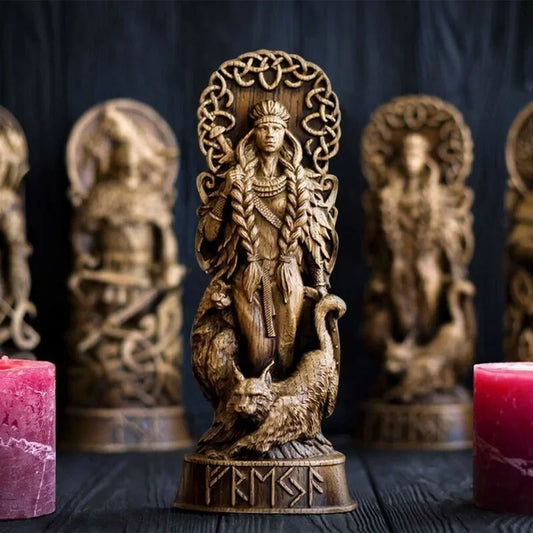 Nordic Gods Resin Figurine - Freya & Sol Viking God Sculpture Scandinavian Statue for Home Living Room Decor