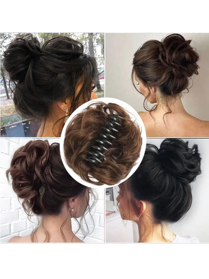 H&STAR Synthetic Messy Bun Hairpiece – Claw Clip-on Hair Extension, Natural Hair Color Chignon Updo Wig for Women