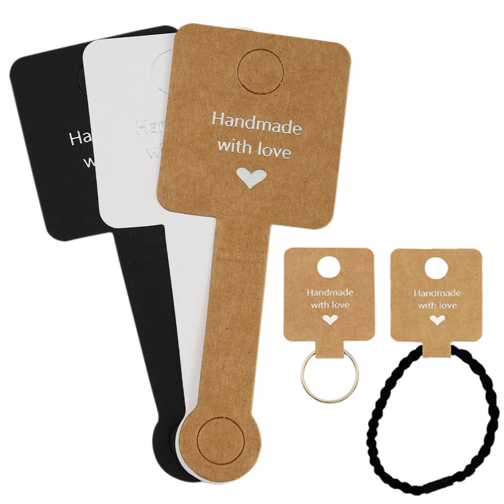50PCS Self-Adhesive Kraft Paper Cards — 4x10cm Bracelet & Necklace Jewelry Holders for Small Business Retail Display Packaging