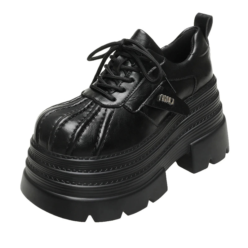 2025 Women’s Leather Sneakers – Spring High Platform Lace-Up Casual Shoes, 10CM Thick Sole Walking Zapatos Mujer