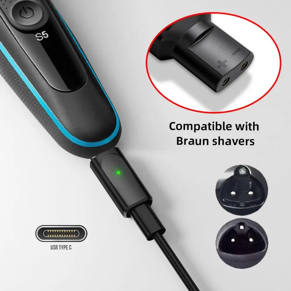 KVIFO 12V Type-C Shaver Adapter - Charging Converter for Braun Series 3, 5, 7 & 9 Electric Shavers