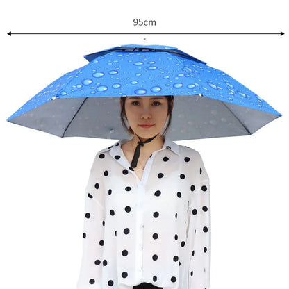 Foldable Outdoor Umbrella Hat – Double Layer Sun Cap for Fishing, Camping & Beach, Unisex Headwear