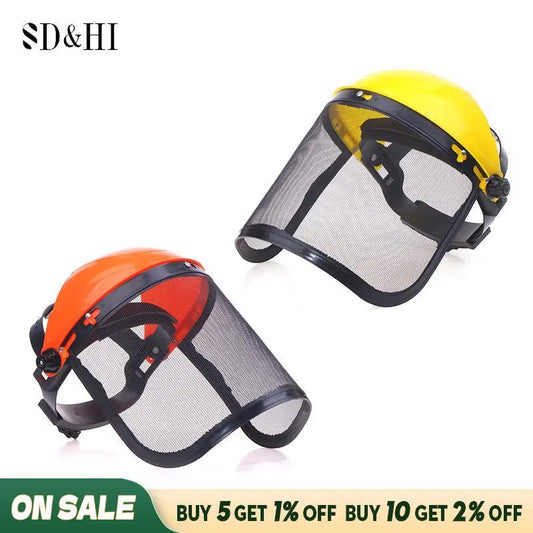 Stainless Steel Garden Grass Trimmer Safety Helmet Hat with Full Face Mesh Protective Mask for Brush Cutter Forestry Protection - 1PC