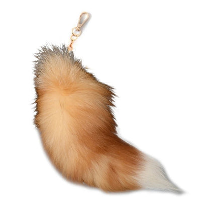 Plush Fox & Raccoon Tail Keychain – 28cm Furry Animal Tail Pompom Bag Charm & Keyring Pendant