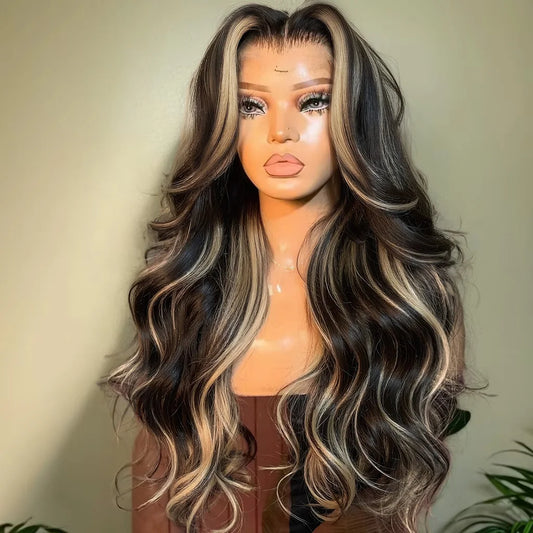 1B/27 Body Wave Human Hair Wig – 30” 13x4 HD Lace Frontal Ombre Blonde Brazilian Wig for Black Women