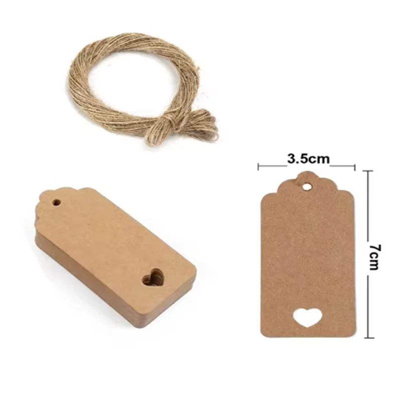 100PCS Hemp Rope & 20m Gilded Hanging Tags – Cowhide Black & White Cardboard Blank DIY Heart & Circle Labels