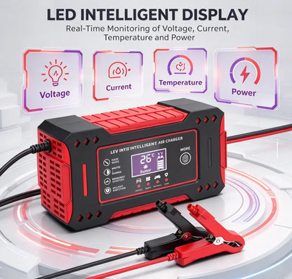 6A 12V Smart Battery Charger – Intelligent Car and Motorcycle Lead-Acid Battery Charger with LCD Display and Repair Mode