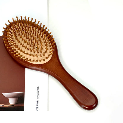 Bamboo Hair Brush with Wide Teeth & Air Bag - Smooth Scalp Massage Comb for Women Hairdressing Styling Tools